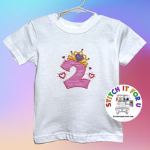 Load image into Gallery viewer, Custom Birthday Age Princess Crown TShirt Princess Name Princess Age
